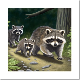 Racoon family Posters and Art